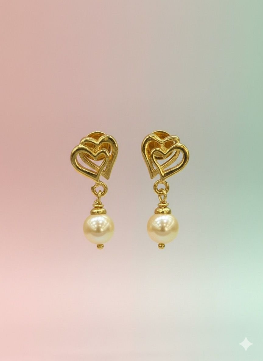 Gold-Plated 92.5 silver heart Pearl Drop Earrings 